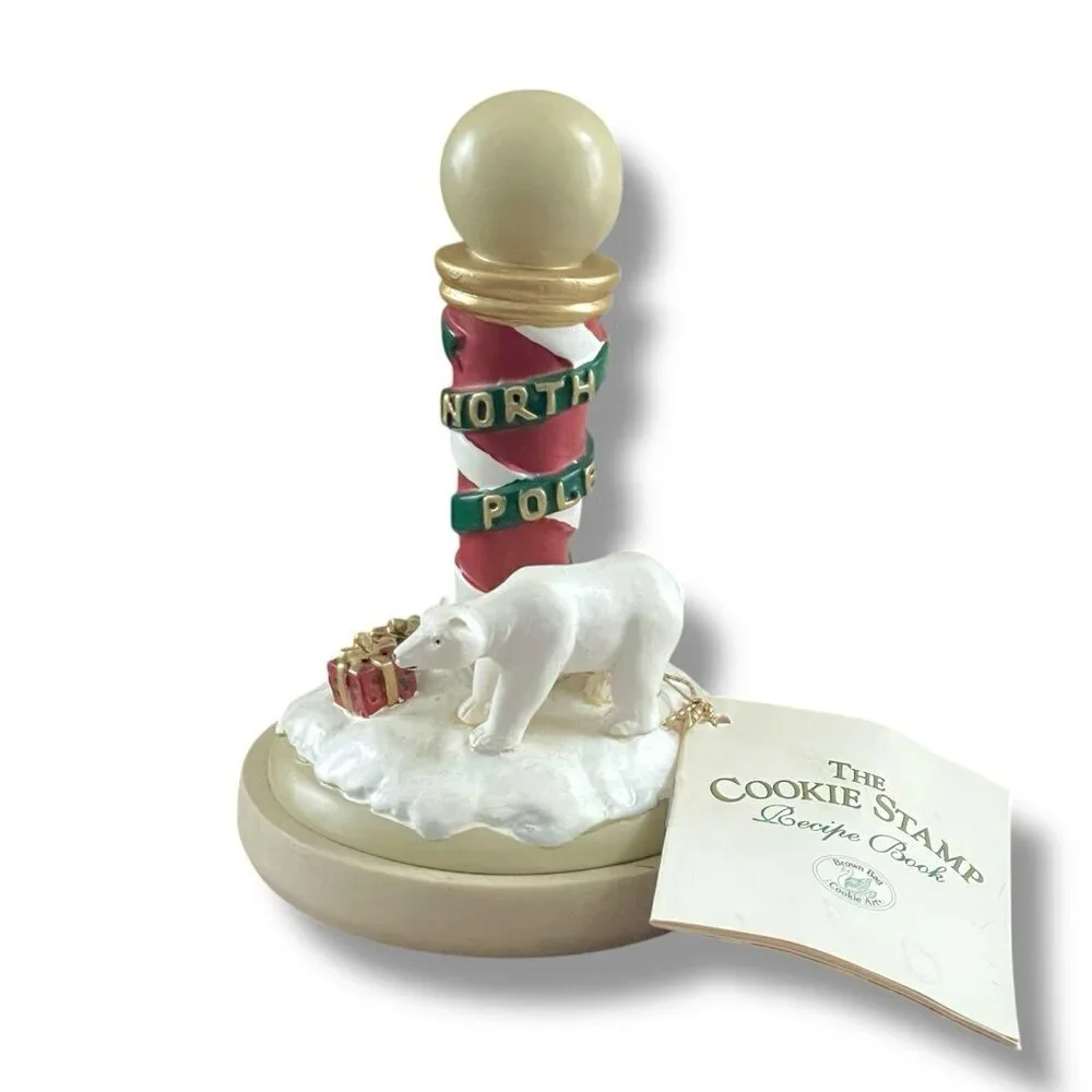 Vintage 1995 Brown Bag Cookie Art Stamp #13 North Pole House Polar Bear Ceramic